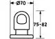 Schematische Darstellung eines Produkts mit einem ovalen oberen Teil und einem stabilen Fuß. Maße sind angegeben: Ø 70 mm, Höhe 75-82 mm. Marke HANSA erkennbar.
